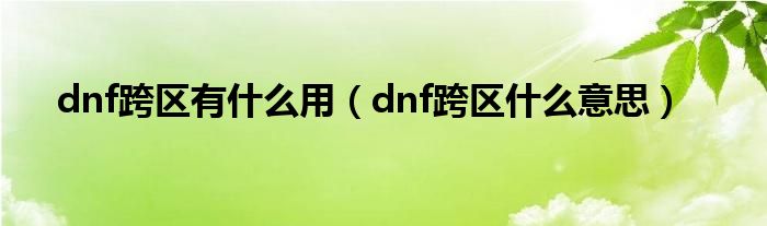 dnf跨区有什么用（dnf跨区什么意思）